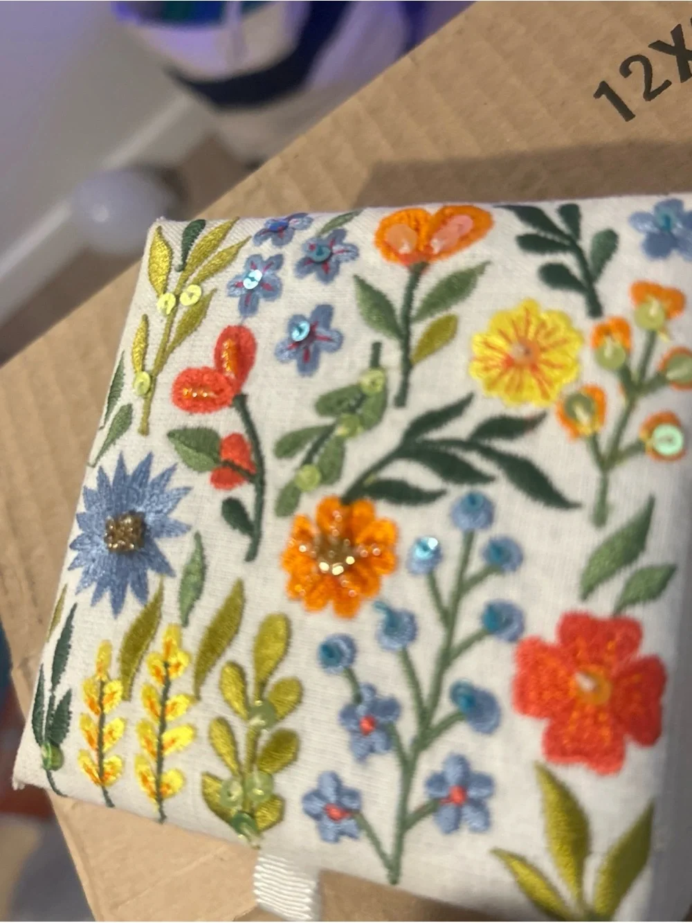 Hand Embroidered Floral Jewelry Box - canvas w/rhinestones
